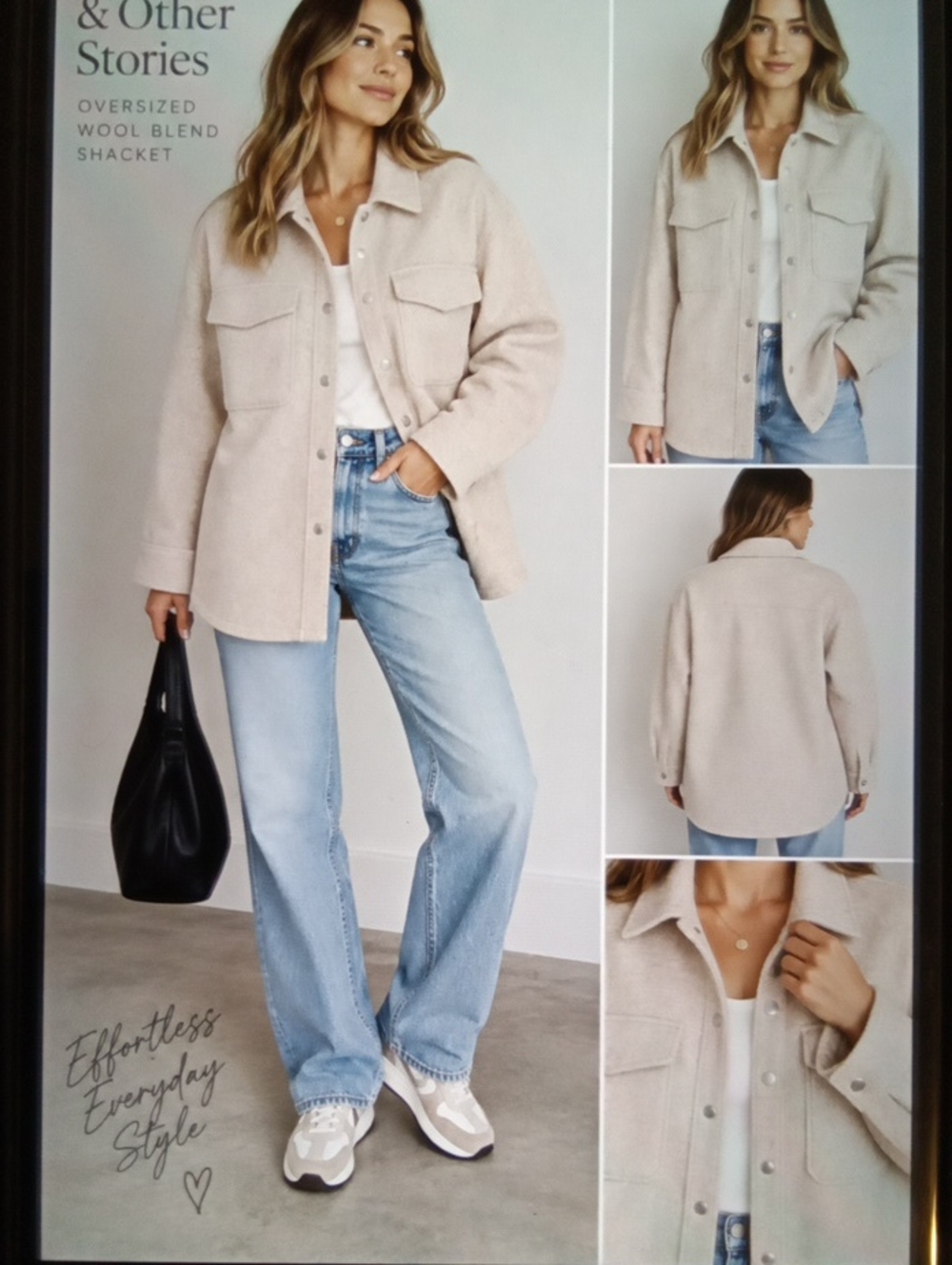 & Other Stories Over Size Shirt Shacket Wool Blend Oatmeal Gorpcore Casual Chic